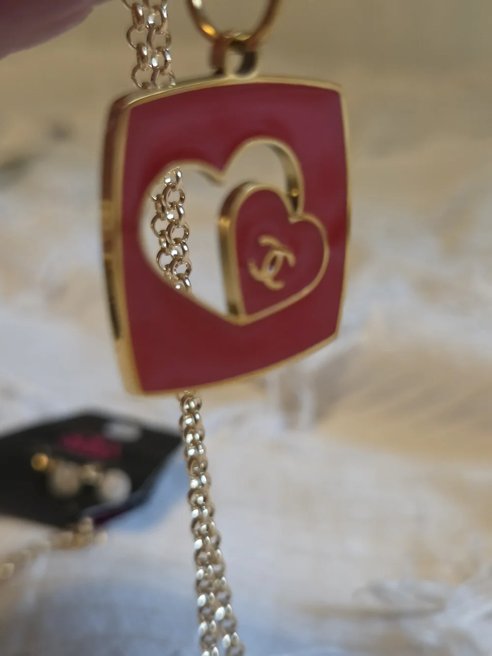 CHANEL Red Heart Double Pendant
